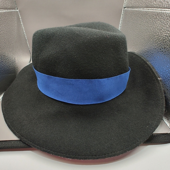 Black and Blue Trim Fedora Hat - Picture 1 of 5